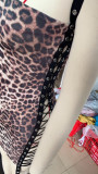 Fashion Print Slash-Shoulder Lace-Up Bodycon Dress