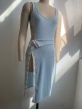 Women's Knitted Strap Bodysuit Skirt Set