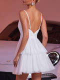 Women's Sexy Strap White Mesh Patchwork Mini Dress