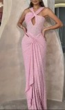 Women's Sequin Halter Sleeveless Glittering Evening Dress