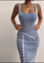 Women's Knitted Strap Bodysuit Skirt Set