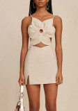 Women's White Floral Strap Mini Dress