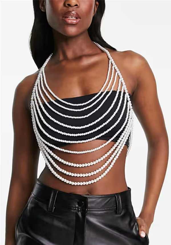 Women's Pearl Tassel Body Chain Vest