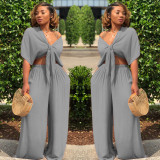 Women's Deep V Lace-Up Top Wide-Leg Pants Set
