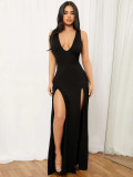 Women's Deep V-Neck Sleeveless Slit Maxi Dress