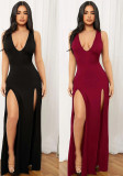 Women's Deep V-Neck Sleeveless Slit Maxi Dress