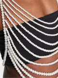 Women's Pearl Tassel Body Chain Vest