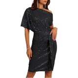 Women's Trendy & Fashionable Slash Shoulder Glitter Party Dress