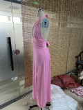 Women's Halter V-Neck Lace-Up Slit Maxi Dress