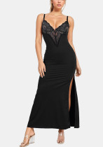 Women's Sexy & Elegant Strap Lace Patchwork Slit Long Dress