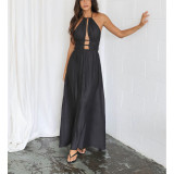 Women's Sexy Hollow Halter Off-Shoulder Pleated Maxi Dress