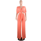 Women's Deep V Lace-Up Top Wide-Leg Pants Set