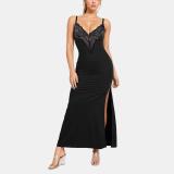 Women's Sexy & Elegant Strap Lace Patchwork Slit Long Dress