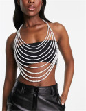 Women's Pearl Tassel Body Chain Vest