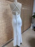 Women's Sexy Strap Knit Backless Flower Long Dress