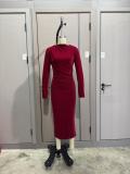 Women's Chic Solid Color Long Sleeve Slim Midi Dress