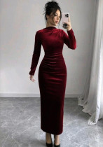 Women's Chic Solid Color Long Sleeve Slim Midi Dress Women's Chic Solid Color Long Sleeve Slim Midi Dress