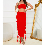 Women's Sexy Solid Color Strapless Slim Two Piece Skirt Set