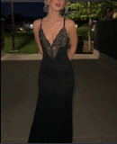 Women's Sexy & Elegant Strap Lace Patchwork Slit Long Dress
