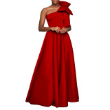 Women's Slash-Shoulder Big Bow Sexy Evening Dress