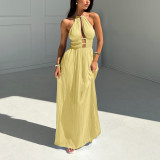 Women's Sexy Hollow Halter Off-Shoulder Pleated Maxi Dress