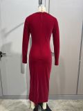 Women's Chic Solid Color Long Sleeve Slim Midi Dress