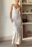 Women's Sexy Strap Knit Backless Flower Long Dress