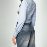 Women's Turndown Collar Shirt & Fishbone Slim Waist Top
