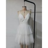 Women's Sexy Strap White Mesh Patchwork Mini Dress