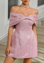Women's Pink Embroidered Off Shoulder Mini Dress
