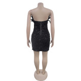 Women Sequin Feather Sleeveless Dress