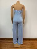 Women V-neck hollow backless patchwork split jumpsuit