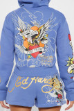 Women Print Hoodies and and Shorts Two-Piece Set