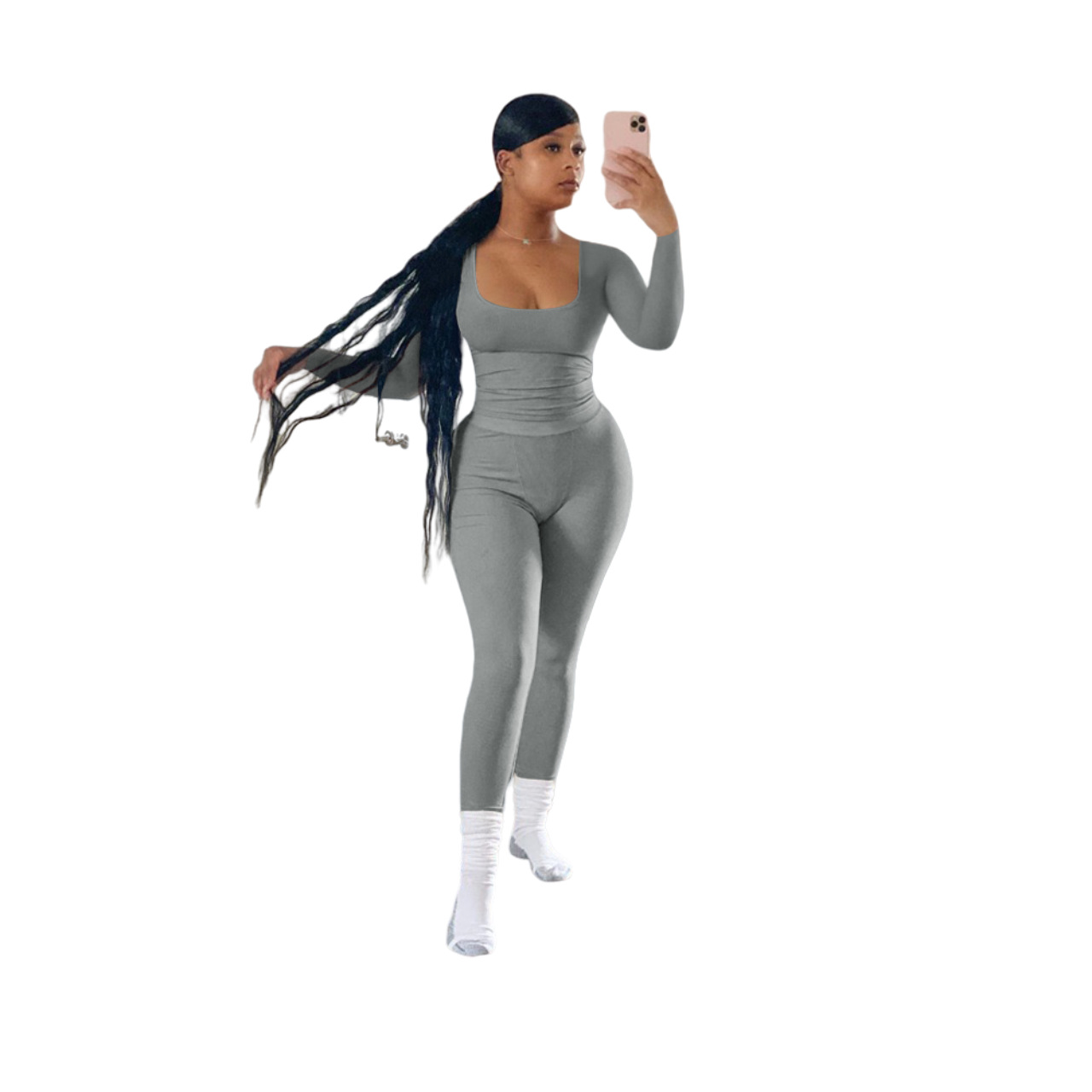 Women Casual Ribbed Solid Top and Pants Two-Piece Set