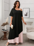 Women Spring and Summer Solid Patchwork Suspender Short Sleeve Dress