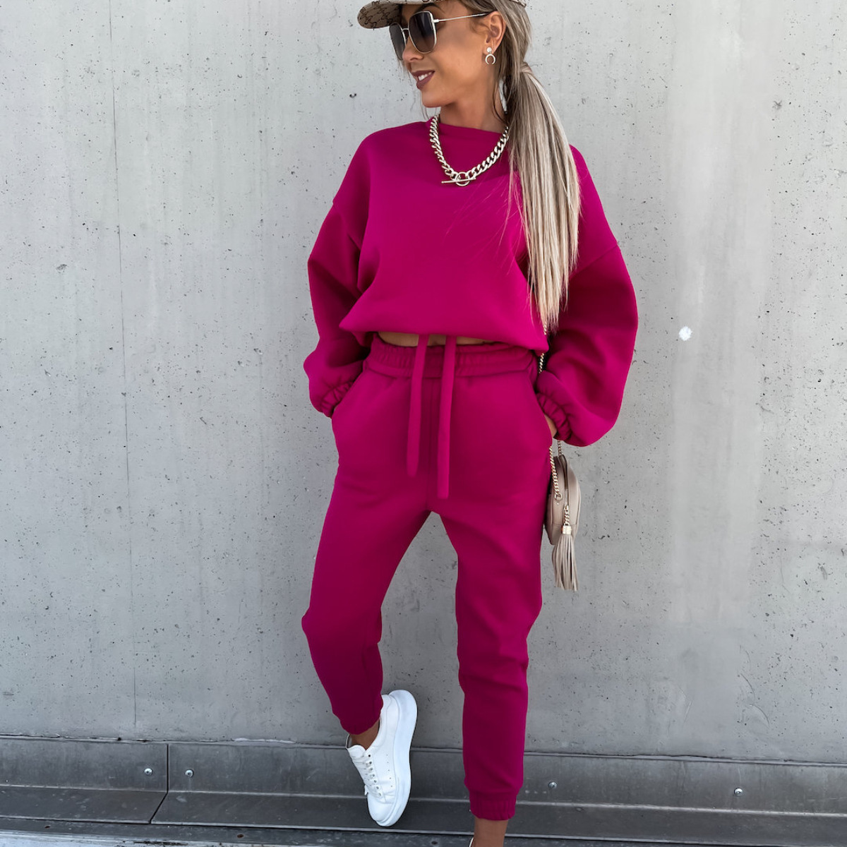 Women Casual Solid Hoodies and Pants Two-piece Set