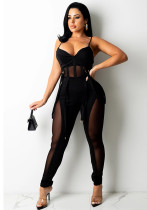 Women Mesh See-Through Sexy Suspender Jumpsuit