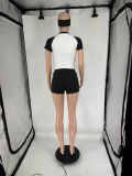 Women Spring and Summer Contrast Color Sports Top and Shorts Two-Piece Set with Hairband