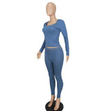 Women Casual Ribbed Solid Top and Pants Two-Piece Set