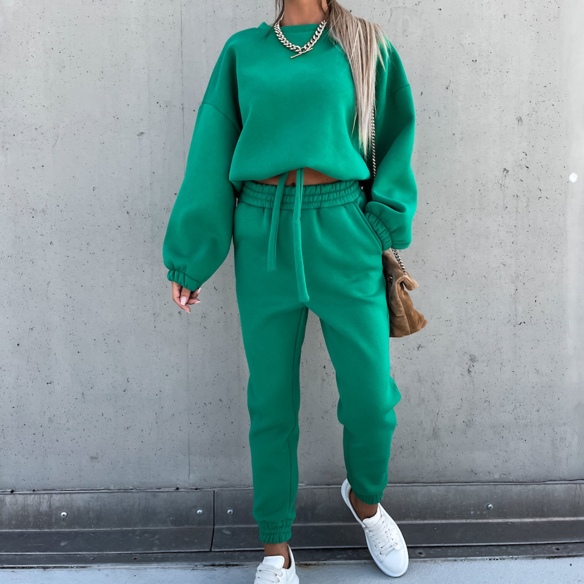 Women Casual Solid Hoodies and Pants Two-piece Set