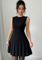 Women Casual Sleeveless Elegant Solid Ruffled Mini Dress Women Casual Sleeveless Elegant Solid Ruffled Mini Dress