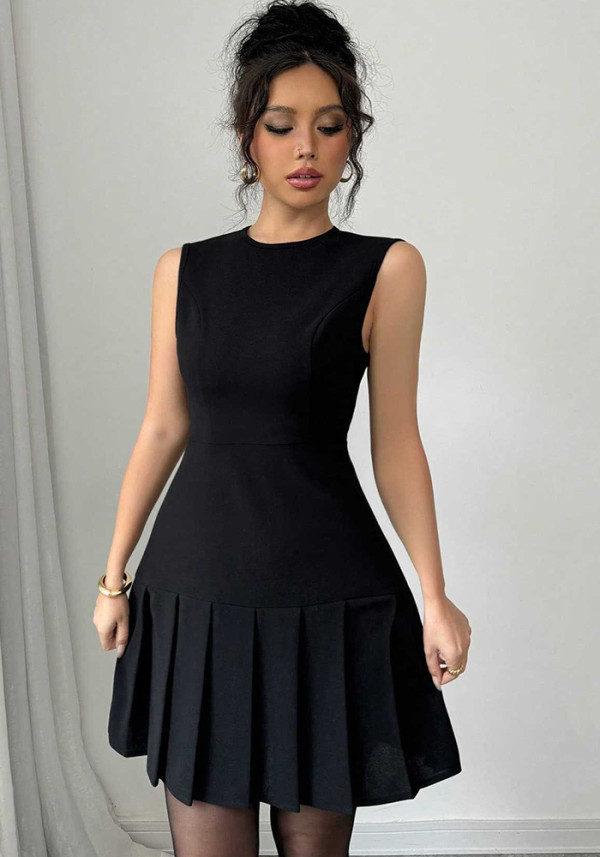 Women Casual Sleeveless Elegant Solid Ruffled Mini Dress