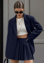 Women Casual Blazer and Pleated Skirt Two-piece Set Women Casual Blazer and Pleated Skirt Two-piece Set