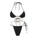 Women Solid Stretchy Rope Butterfly Decoration Sexy Lace-Up Swimsuit Two Pieces