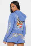 Women Print Hoodies and and Shorts Two-Piece Set