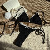 Women Contrast Color Bow Lace Lace Sexy Backless Two Pieces Swimsuit