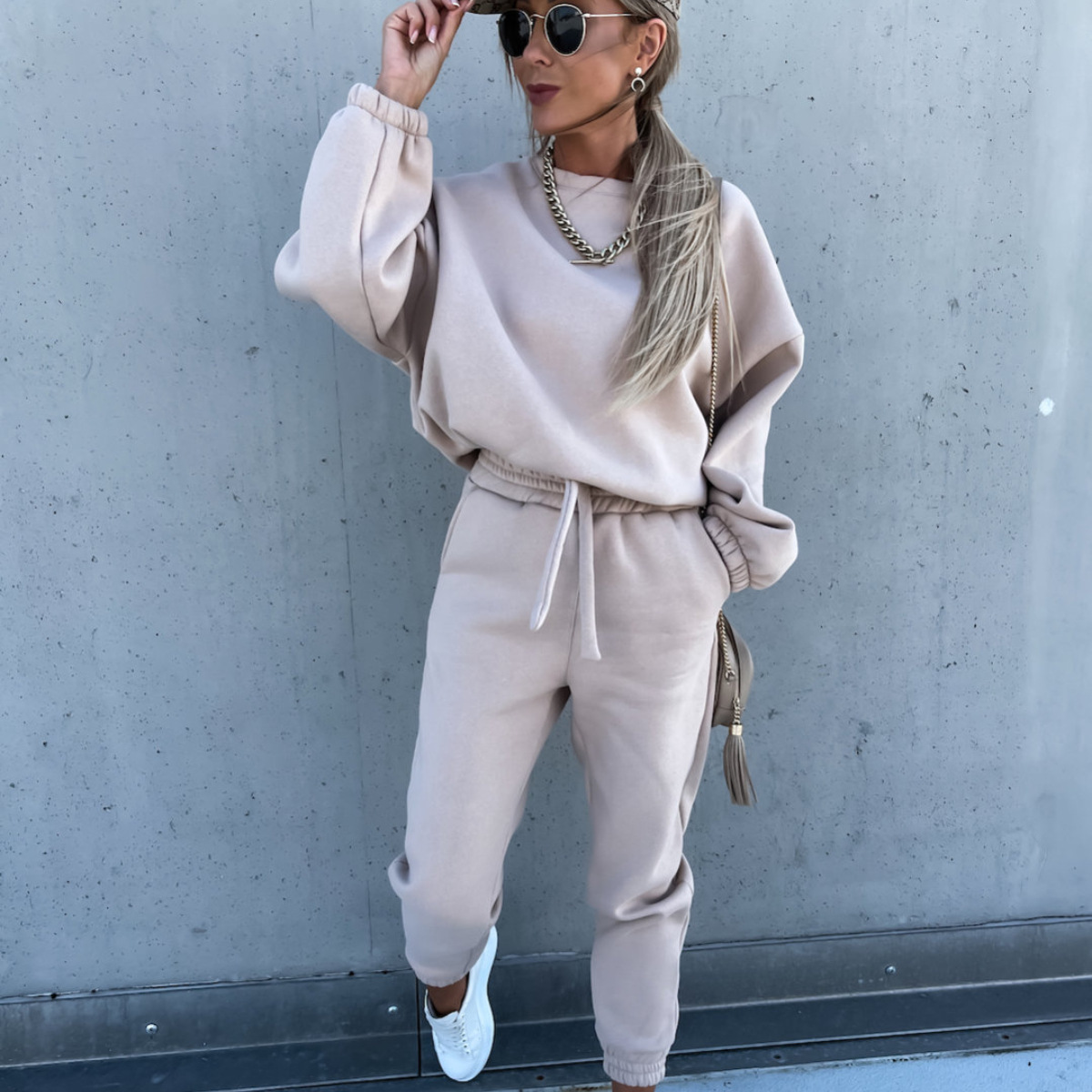 Women Casual Solid Hoodies and Pants Two-piece Set