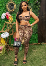 Women printed sexy suspender top and pants two-piece set