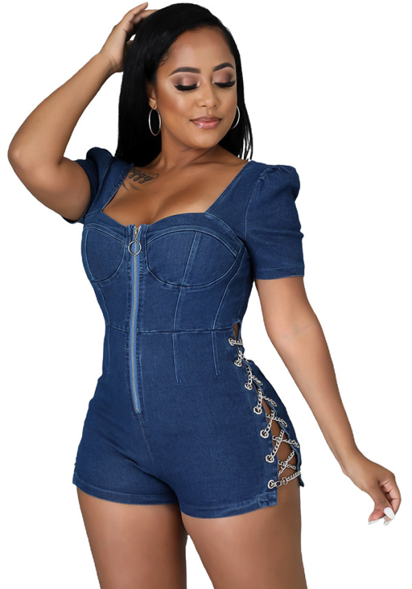 Women Sexy Style Chain Hollow Denim Jumpsuits