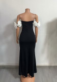 Women Strapless flower sleeveless off-shoulder maxi dress